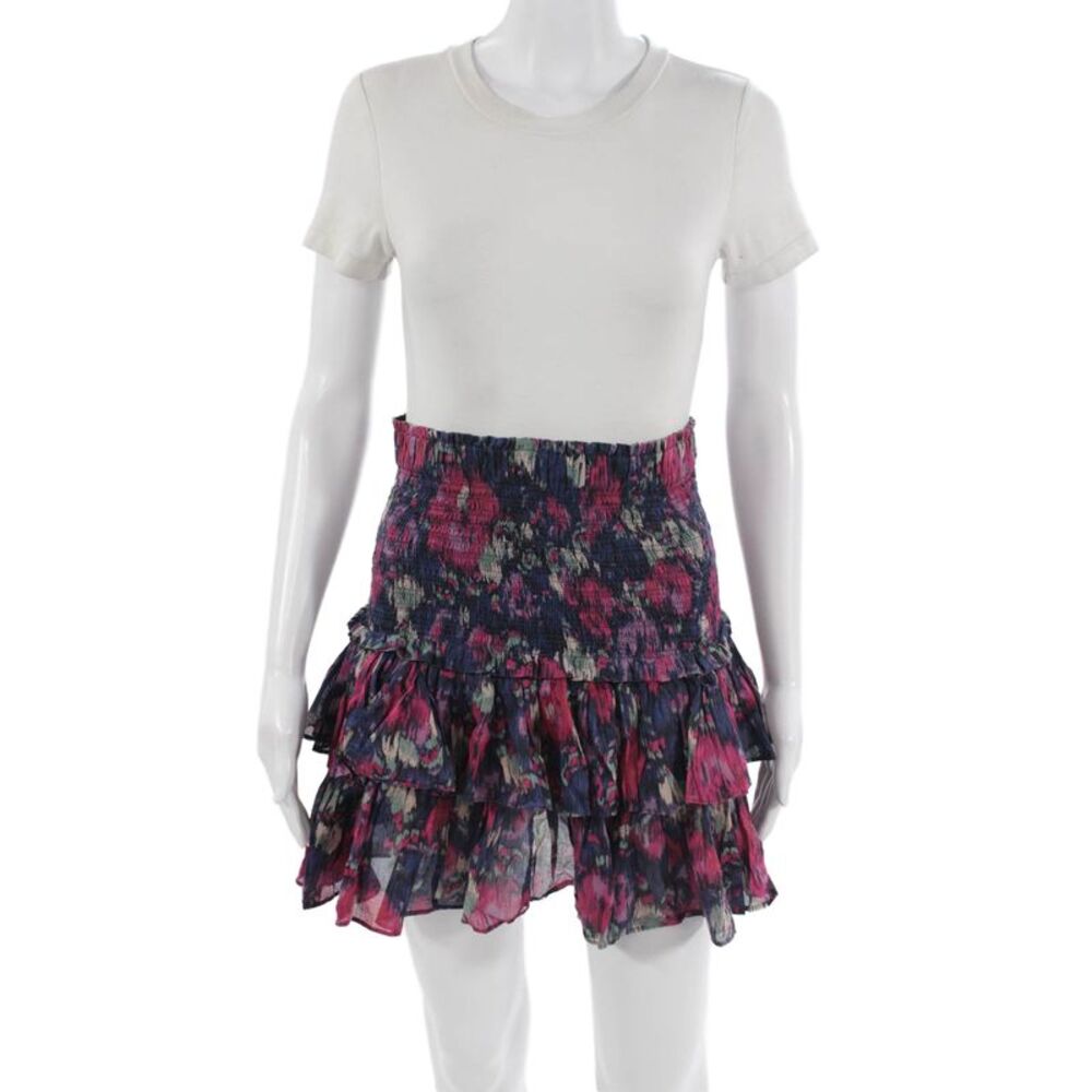 Etoile Isabel Marant Women Mini Peasant Skirt Dark Blue Floral Cotton Size 40